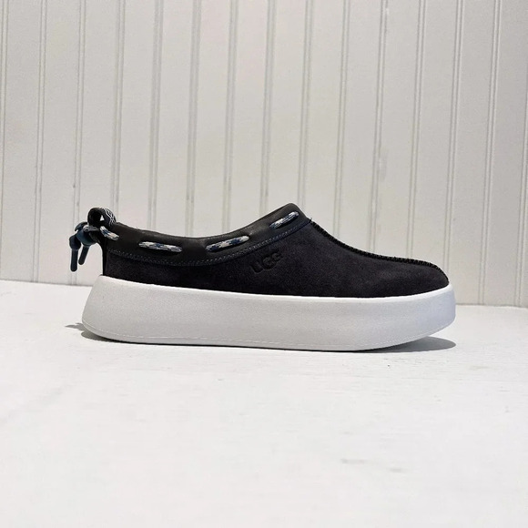 UGG Gray Suede Shearling Lined Platform Boat Shoes Preppy Slip On Loafers 7 NWOB - Picture 2 of 11